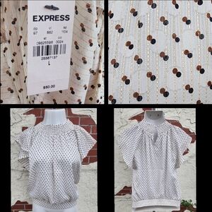 New $50 LARGE women EXPRESS short flutter sleevesmocked neck semi sheer blouse